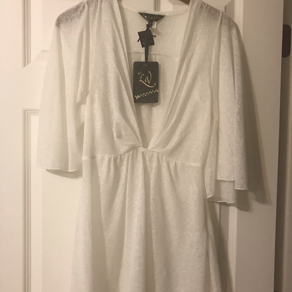 New pure white top swim cover up, S